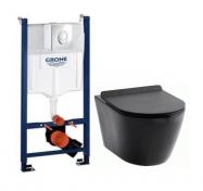 Lavabo Studio RIMless Mat sort toiletpakke inkl. sde/soft-close, cisterne og krom betjening