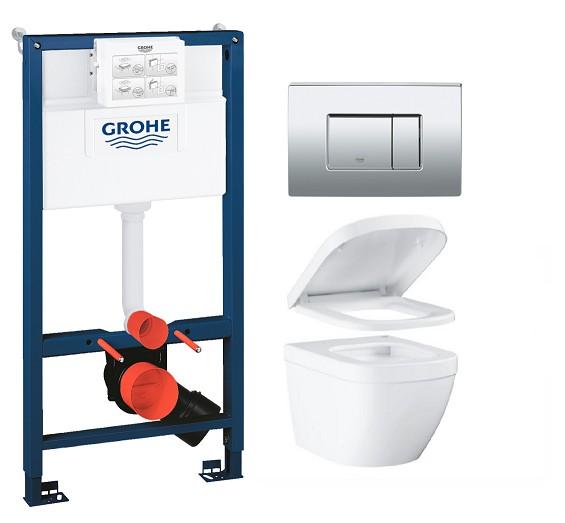 Grohe Euro kompakt toiletpakke inkl. sæde m/soft-close, mellem cisterne og krom betjening