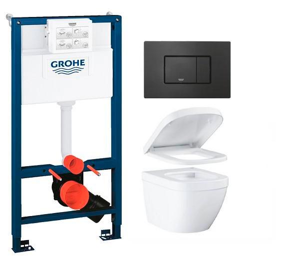 Grohe Euro kompakt toiletpakke inkl. sæde m/soft-close, mellem cisterne og mat sort betjening