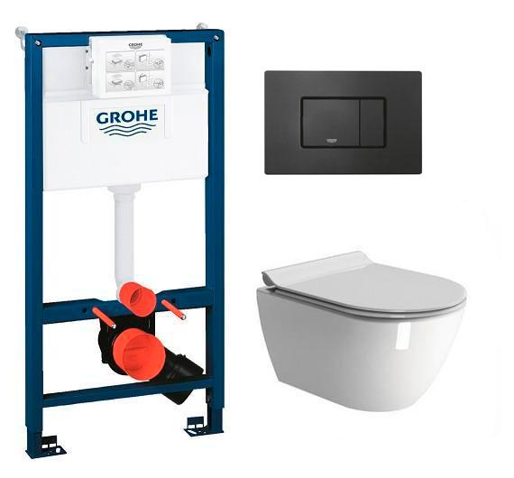 GSI Pura kompakt RIMless toiletpakke inkl. sæde m/soft-close, mellem cisterne og mat sort betjening