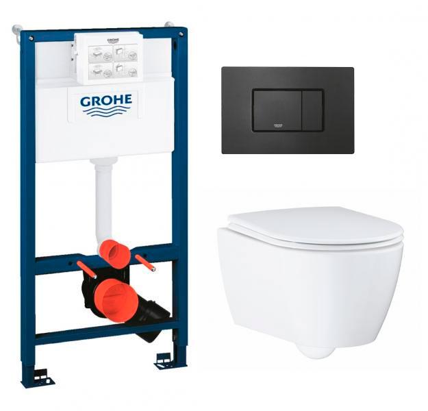 Grohe Essence Rimless toiletpakke inkl. sæde m/soft-close, mellem cisterne og mat sort betjening
