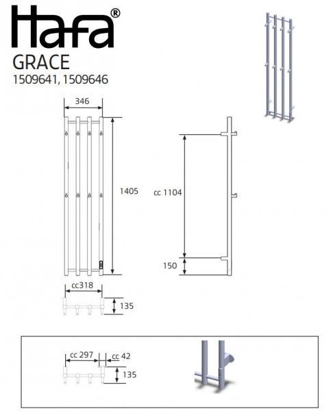 Hafa Grace håndklædetørrer - 34x140 cm - Rustfrit stål