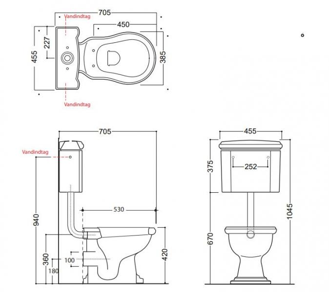 Lavabo Retro Low toilet med messing rør og P-lås - Blank Sort