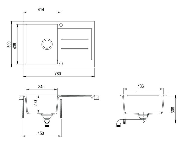 Lavabo Saturn 780 køkkenvask m/afløbsbakke i komposit - Sort/krom