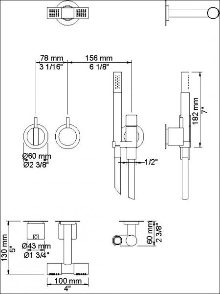 Vola 2471-081D-16 Komplet brusesystem med hoved og håndbruser - Krom