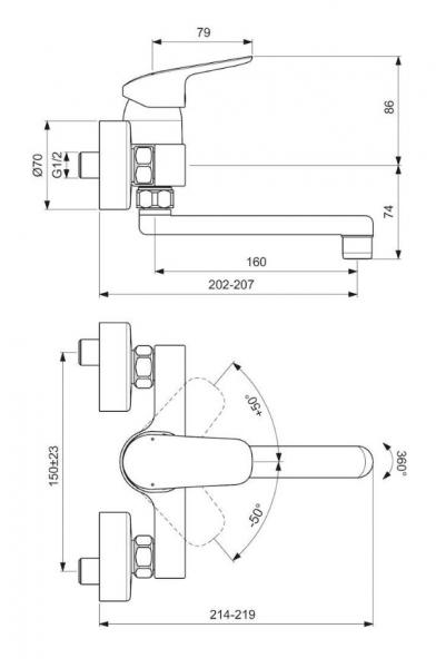 Ideal Standard Ceraflex væghængt håndvaskarmatur m/svingtud