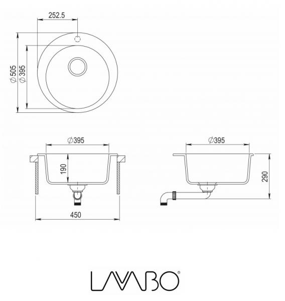Lavabo Saturn rund komposit køkkenvask - Sort/krom
