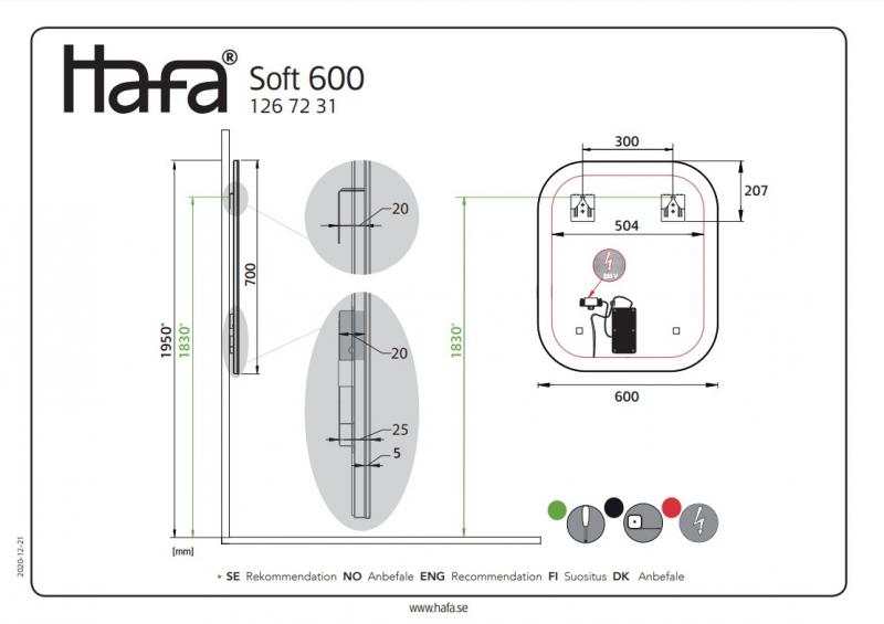 Hafa Store soft spejl med LED lys og touch - 60 cm