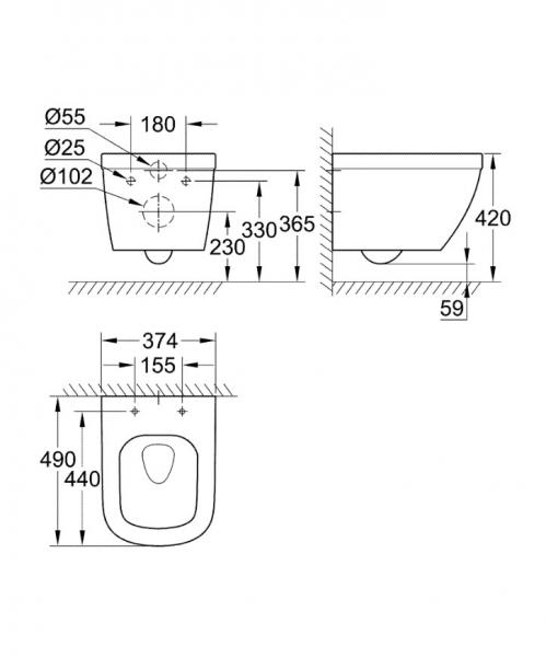 Grohe Euro kompakt toiletpakke inkl. sæde m/soft-close, mellem cisterne og krom betjening