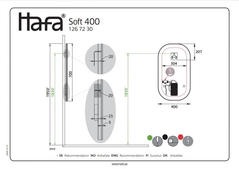 Hafa Store soft spejl med LED lys og touch - 40 cm
