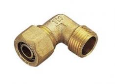 Vinkelløbende kompressionsovergang med nippel - 3/4" x 22 mm