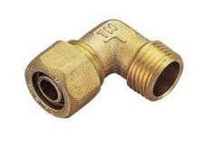 Vinkelløbende kompressionsovergang med nippel - 3/4" x 18 mm