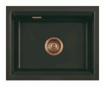 Lavabo Kara 50 U porcelænskøkkenvask - Mat sort m/kobber afløb