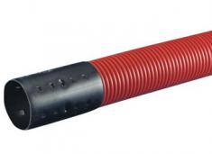 Wavin 50/42mm kabelrør med muffe PEH korrugeret/glat rød 6m