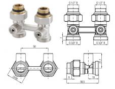 Purmo 1/2" x 3/4" H-blok med overgangsnippel