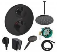 Hansgrohe Ecostat Round komplet brusesystem til indbygning - Mat sort - Loft