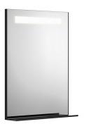 Gustavsberg spejl m/LED lys, aftagelig hylde og mat sort ramme - 60 cm