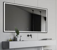 Fie firkantet spejl m/sort ramme, integreret LED lys og touch - 100 cm