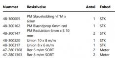 Friskvand fittings iflg. tilbud 04713