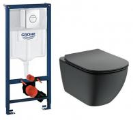 Ideal Standard Tesi mat sort toiletpakke inkl. sæde/soft-close, cisterne og krom betjening