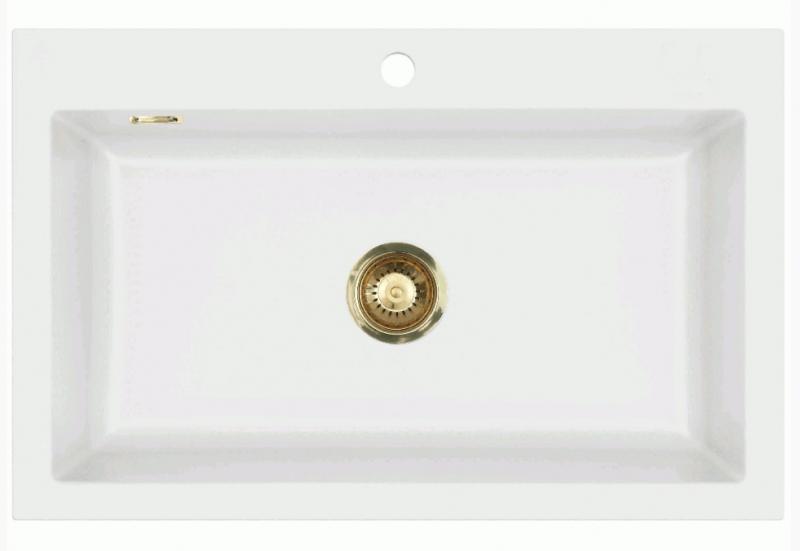 Lavabo Mera 80 porcelænskøkkenvask - Mat hvid m/messing afløb Lavabo Mera 80 porcelænskøkkenvask - Mat hvid m/messing afløb