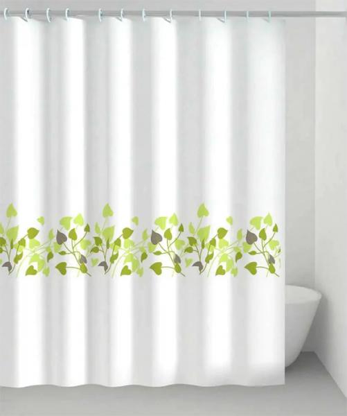 Hefe badeforhæng m/grønne blade 180 x 200 cm