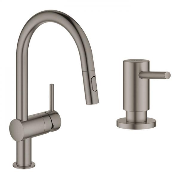 Grohe Minta New køkkenarmatur m/udtræk og sæbedispenser - Børstet hard graphite