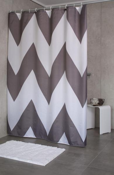 RIDDER Tekstil badeforhæng  180 x 200 cm -  Pico grå/hvid