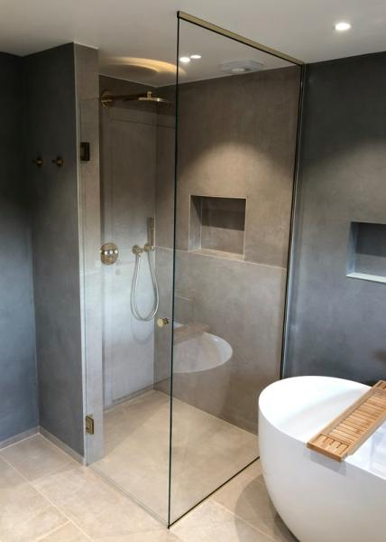 Bath bruseniche m/fast væg - Diamant klar glas m/Clarvista - Messing