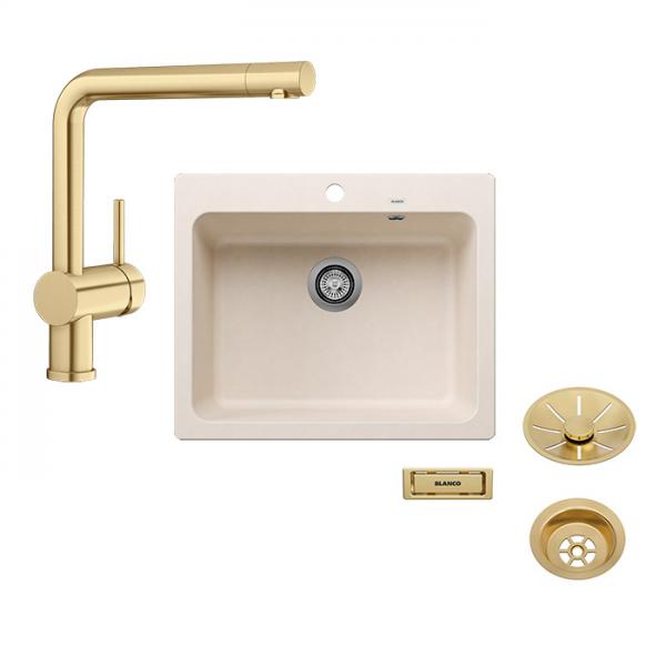 Blanco Naya 6 UX køkkenvask m/Linus køkkenarmatur - Sain gold/Soft white