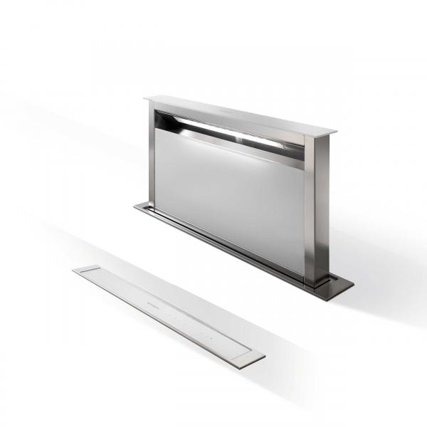 Eico Fabula W PLUS indbygget emhætte t/ bordplade - Rustfrit stål m/hvid glas