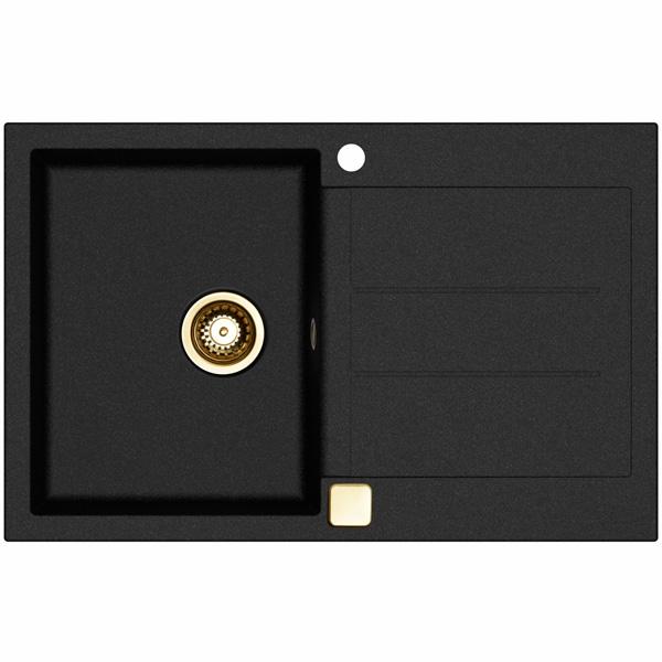 Lavabo Saturn 780 køkkenvask m/afløbsbakke i komposit - Sort/messing Lavabo Saturn 780 køkkenvask m/afløbsbakke i komposit - Sort/messing