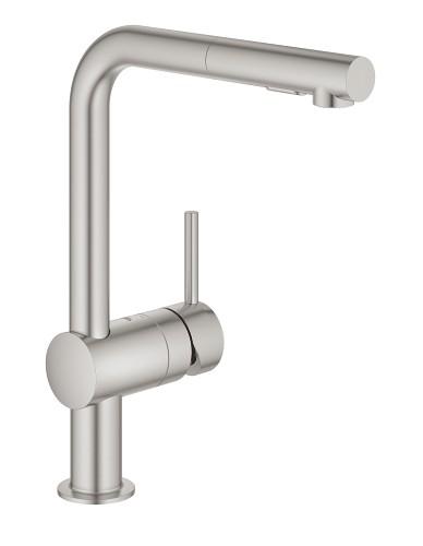 Grohe Minta k&oslash;kkenarmatur m/udtr&aelig;k og L-tud - Steel