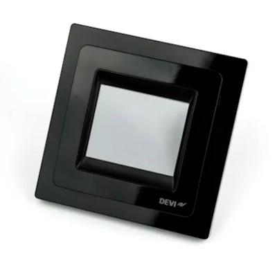 Devireg Touch termostat i sort (RAL 9005) m ramme