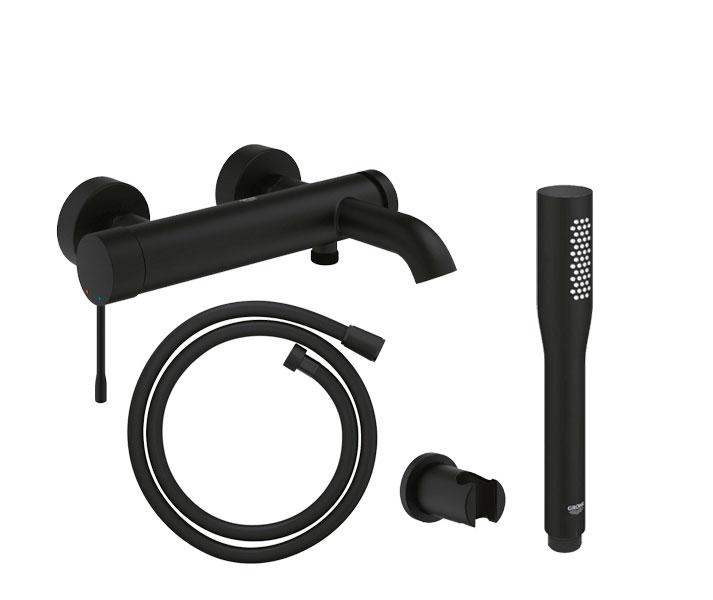 Grohe Essence komplet badekararmatur - Mat sort