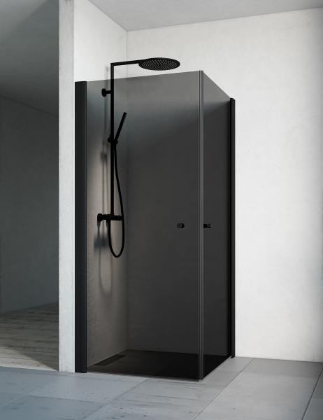 Cassøe brusehjørne - 90x90 cm - Gråt glas/mat sort