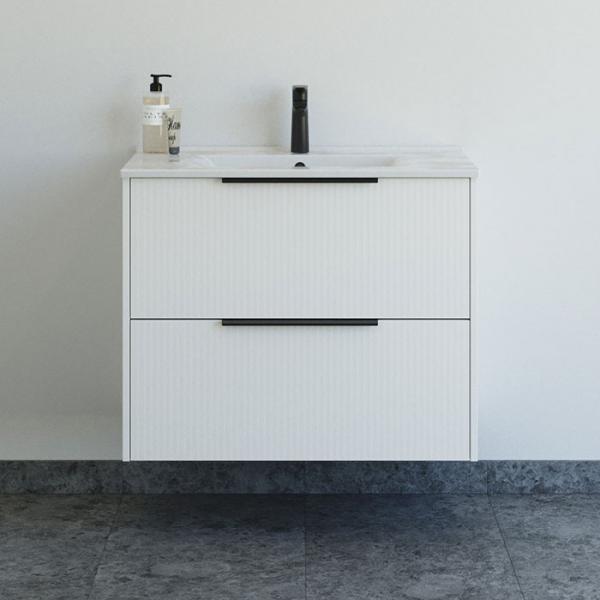 Dansani Mido+ Classic 81 møbelsæt m/Amber vask og 2 skuffer - Striber/mat hvid Dansani Mido+ Classic 81 møbelsæt m/Amber vask og 2 skuffer - Striber/mat hvid