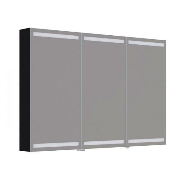 Dansani Level spejlskab 120 m/lys, lysstyring, 3 l&aring;ger og tr&aelig;bakker - Sort eg