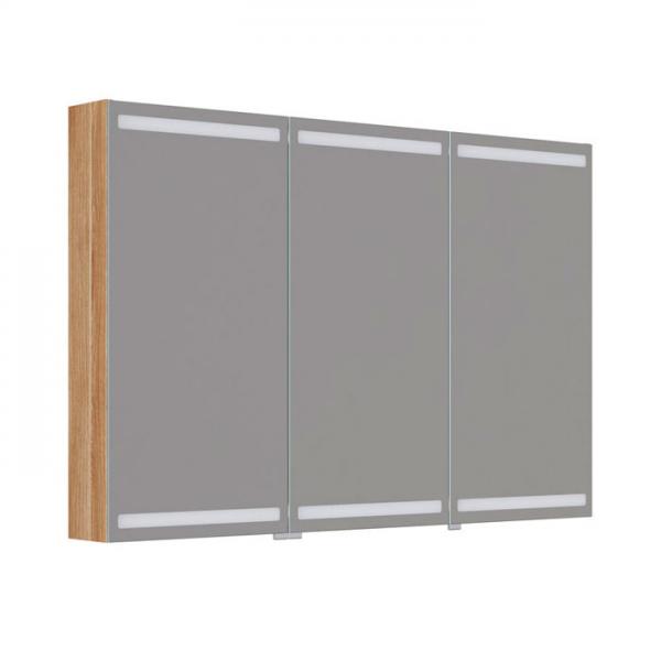 Dansani Level spejlskab 120 m/lys, lysstyring, 3 låger og træbakker - Varm eg