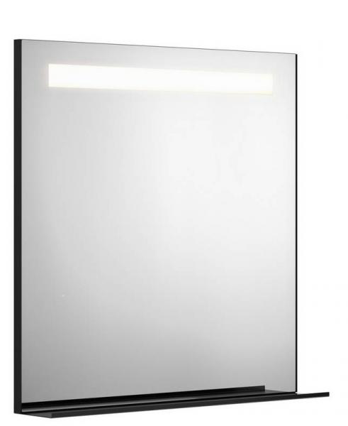 Gustavsberg spejl m/LED lys, aftagelig hylde og mat sort ramme - 80 cm