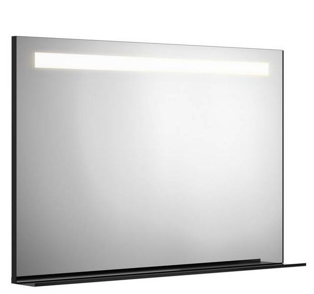 Gustavsberg spejl m/LED lys, aftagelig hylde og mat sort ramme - 120 cm