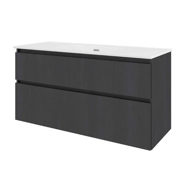 Sanibell Proline 120 m&oslash;bels&aelig;t m/2 asymmetriske skuffer - Uden hanehul - Sort eg