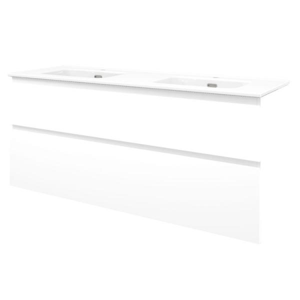 Sanibell Proline 140 m&oslash;bels&aelig;t m/asymmetriske skuffer og dobbeltvask - Mat hvid