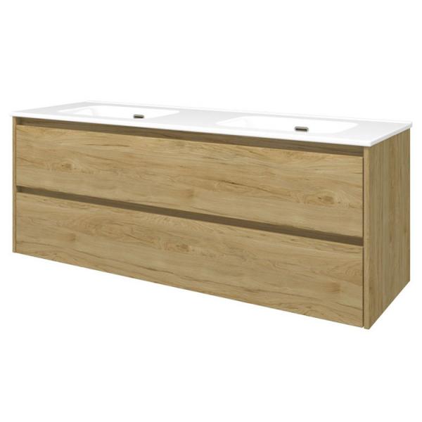 Sanibell Proline 140 m&oslash;bels&aelig;t m/2 skuffer og dobbeltvask - Uden hanehul - Ideal eg