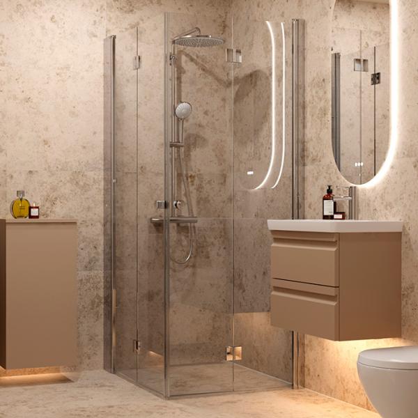 Dansani Match B+B bruseniche m/folded&oslash;re - 70x70 cm - Klar glas/krom