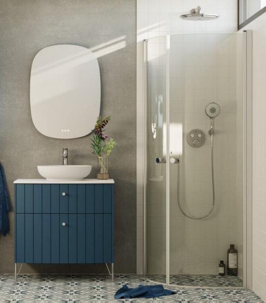 Dansani Match E+E rund brusehjørne - 80x90 cm - Klart glas/matkrom