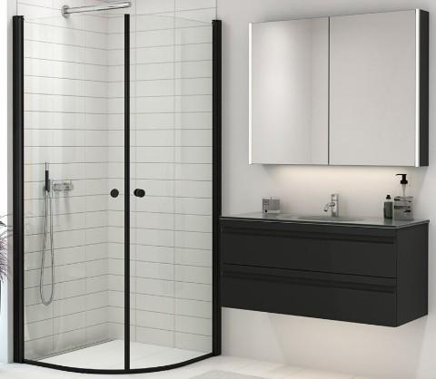 Dansani Match E+E brusehjørne - 80x90 cm - Klart glas/mat sort