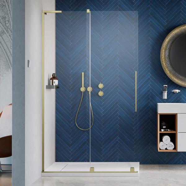 Strømberg Faro 12 walk-in brusevæg m/skydedør 1600mm - Klart glas/børstet messing Strømberg Faro 12 walk-in brusevæg m/skydedør 1600mm - Klart glas/børstet messing