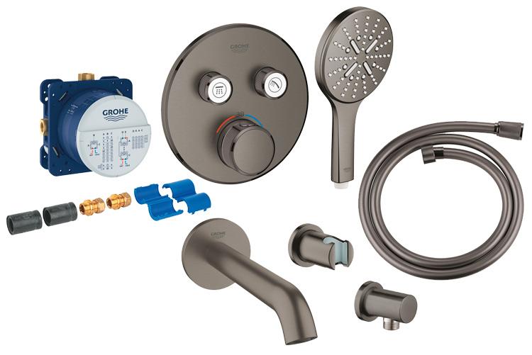 Grohe Essence komplet indbygningspakke m/SmartActive til badekar - Børstet hard graphite