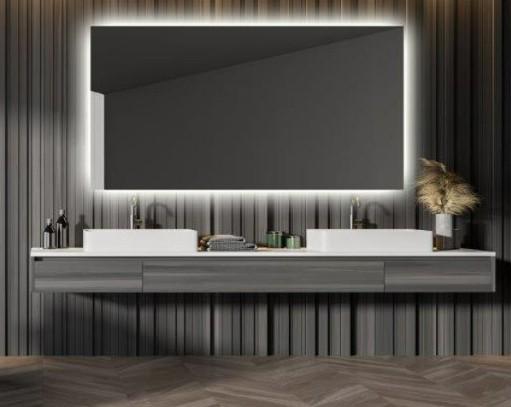 Mona firkantet spejl m/backlight og varme - 140 cm